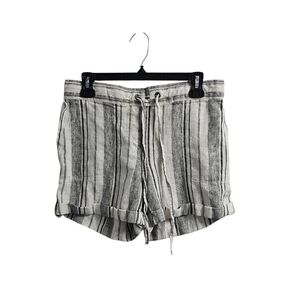 Per Se White Black Stripe Cuffed Linen Blend Shorts Medium Mid Rise
